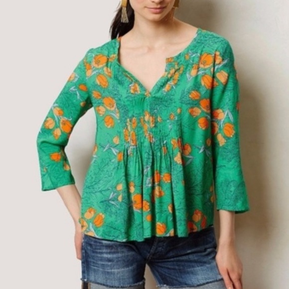 Anthropologie Tops - Anthropologie Vanessa Virginia Floral Pleated Top